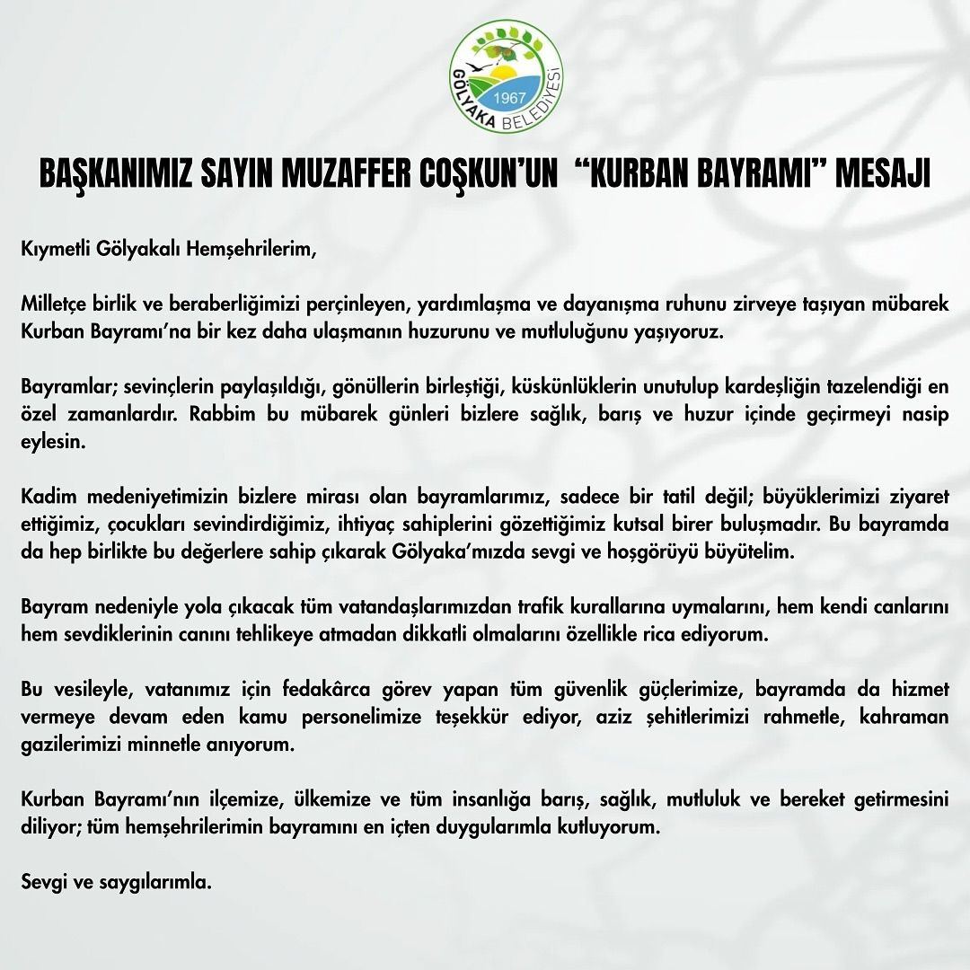 Başkanımız Muzaffer COŞKUN'un Bayram Mesajı