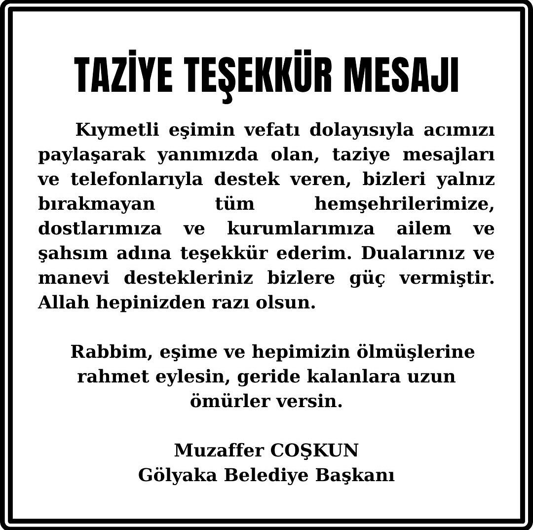Taziye ve Teşekkür Mesajı